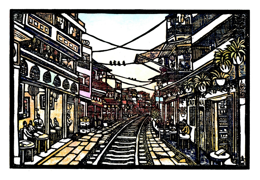 [DGA40015] Tranh 'Xóm Đường Tàu về đêm'