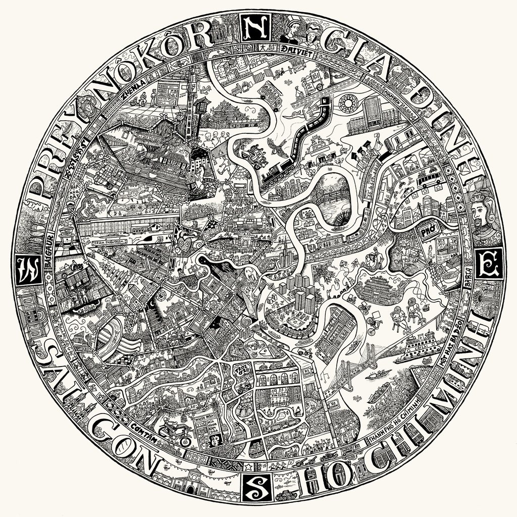 [ILB0001] Tranh - Sai Gon Compass BW