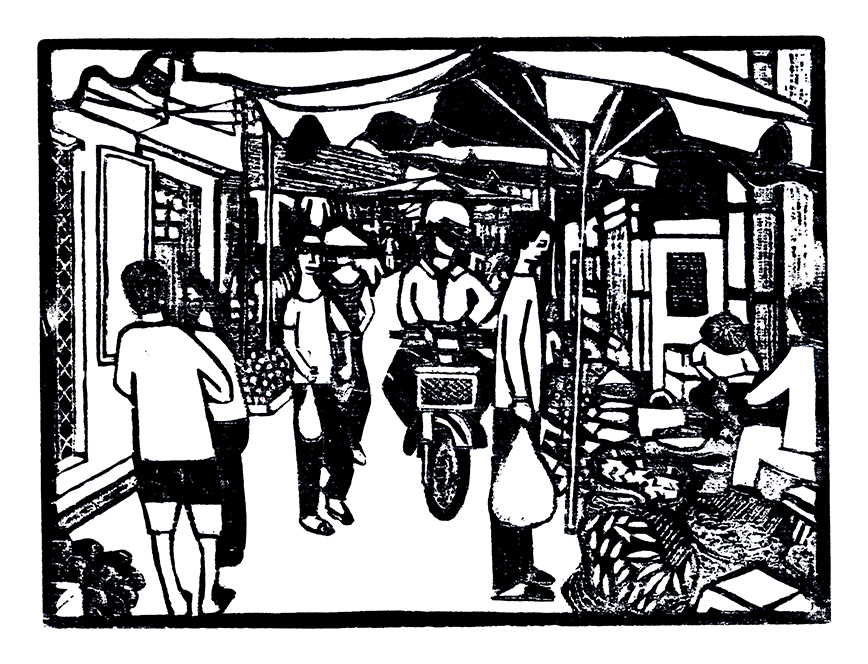 [WBA4012] 'Hẻm Chợ' Alleyway Market - Woodcut